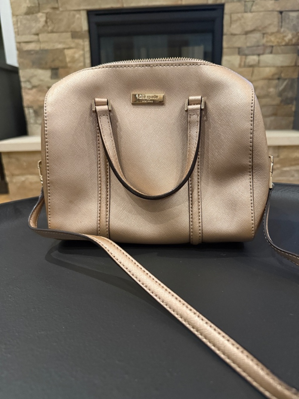kate spade metallic rose gold dome satchel